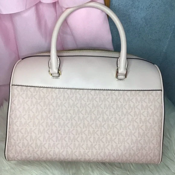 Michael kors pink monogram mk logo barrel satchel - Picture 8 of 16